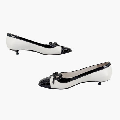 Vintage Chanel Cap Toe Kitten Pumps Black White Size 38