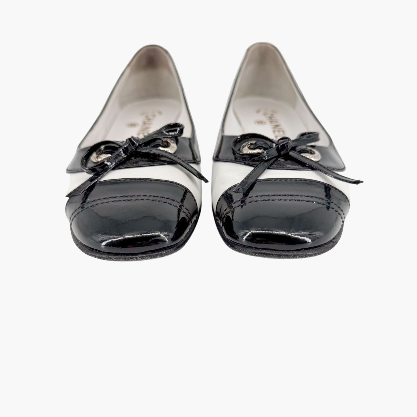 Vintage Chanel Cap Toe Kitten Pumps Black White Size 38