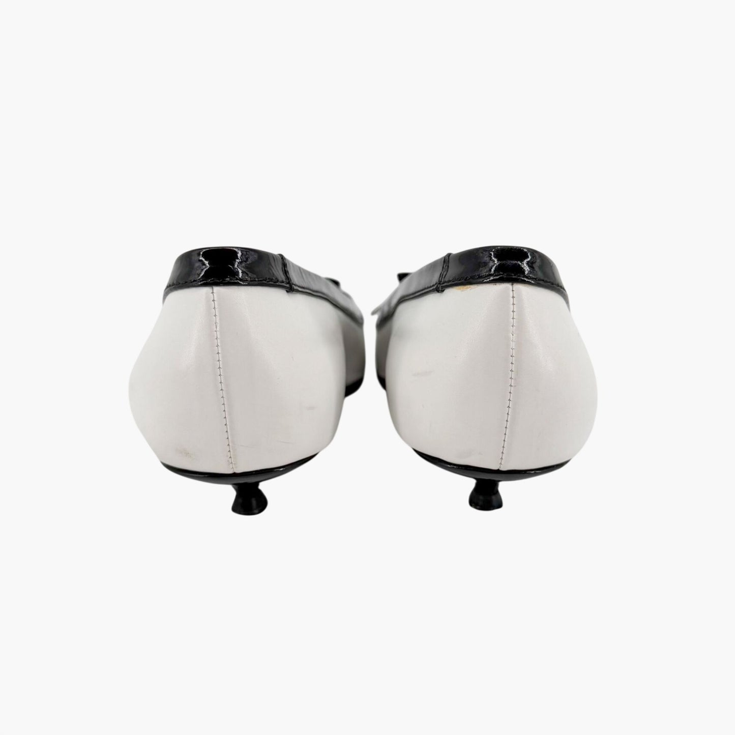 Vintage Chanel Cap Toe Kitten Pumps Black White Size 38