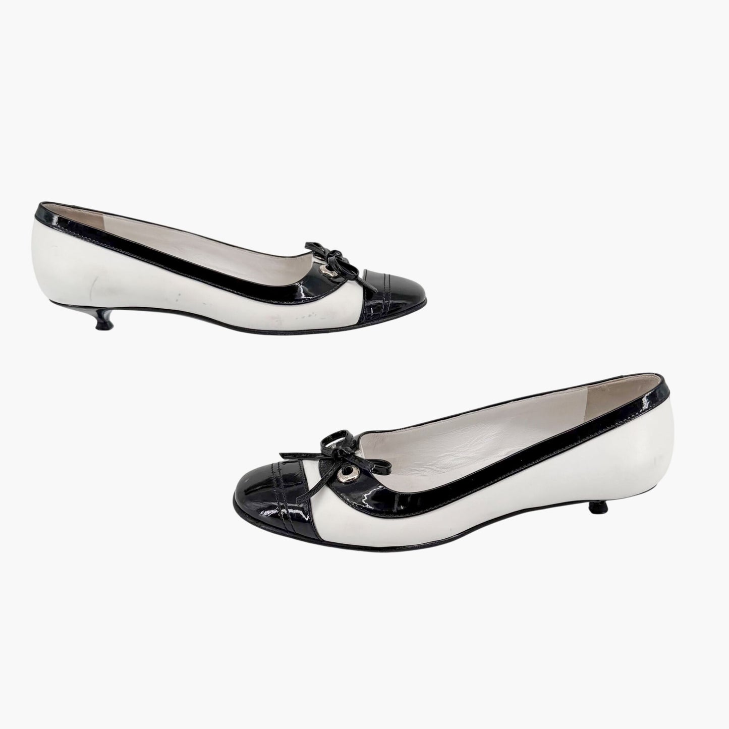 Vintage Chanel Cap Toe Kitten Pumps Black White Size 38