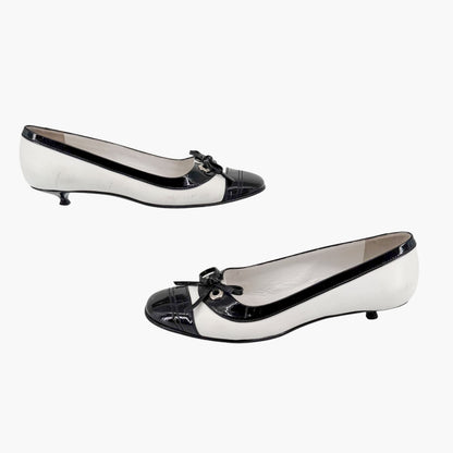 Vintage Chanel Cap Toe Kitten Pumps Black White Size 38