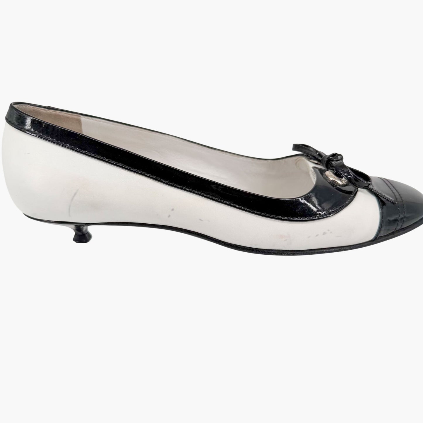 Vintage Chanel Cap Toe Kitten Pumps Black White Size 38