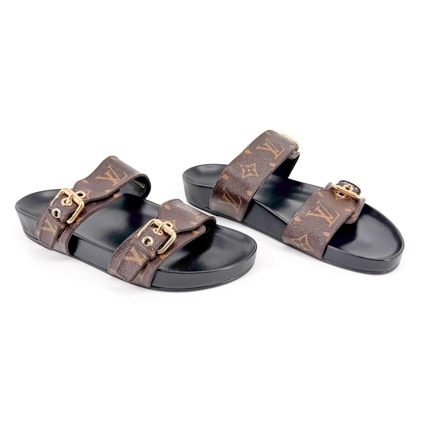 Louis Vuitton Bom Dia Slide Sandals in Brown LV Monogram Canvas Size 38