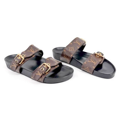 Louis Vuitton Bom Dia Slide Sandals in Brown LV Monogram Canvas Size 38