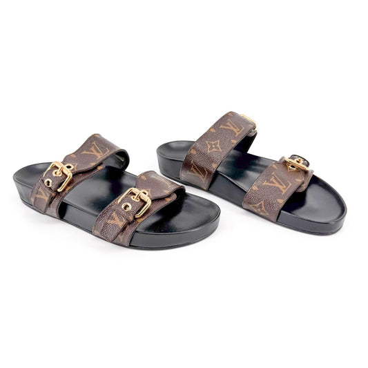 Louis Vuitton Bom Dia Slide Sandals in Brown LV Monogram Canvas Size 38