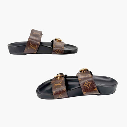 Louis Vuitton Bom Dia Slide Sandals in Brown LV Monogram Canvas Size 38
