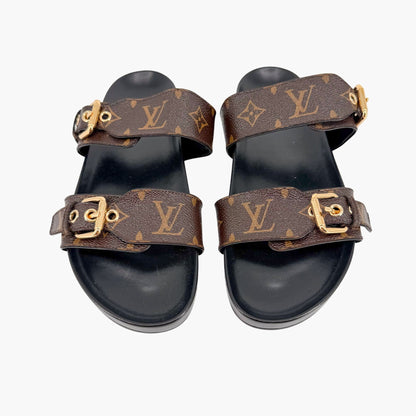 Louis Vuitton Bom Dia Slide Sandals in Brown LV Monogram Canvas Size 38