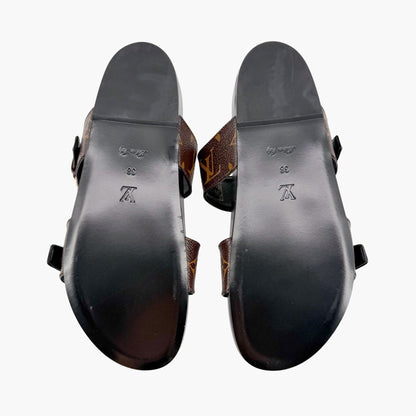 Louis Vuitton Bom Dia Slide Sandals in Brown LV Monogram Canvas Size 38
