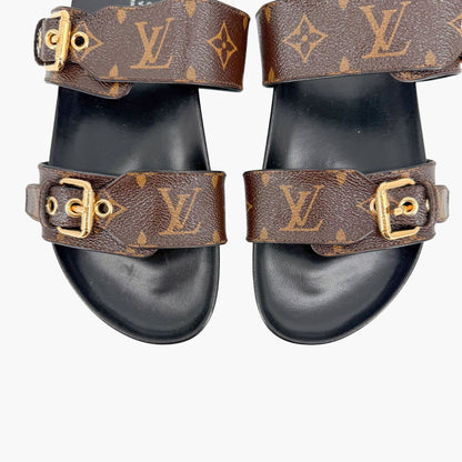 Louis Vuitton Bom Dia Slide Sandals in Brown LV Monogram Canvas Size 38