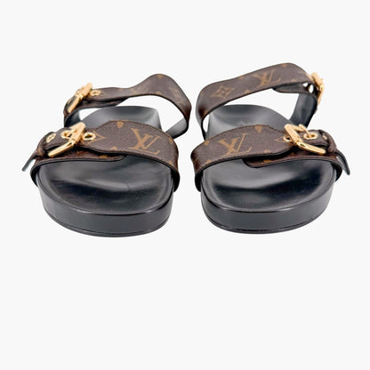 Louis Vuitton Bom Dia Slide Sandals in Brown LV Monogram Canvas Size 38