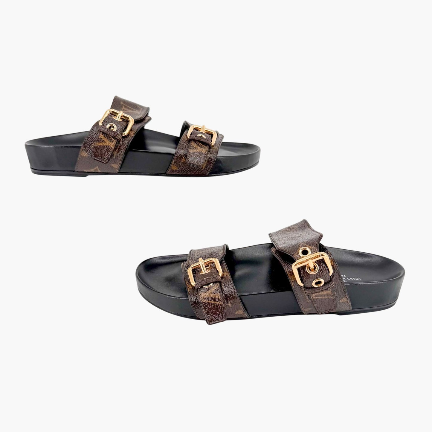 Louis Vuitton Bom Dia Slide Sandals in Brown LV Monogram Canvas Size 38