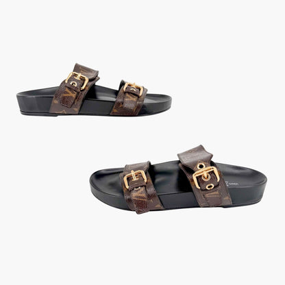 Louis Vuitton Bom Dia Slide Sandals in Brown LV Monogram Canvas Size 38