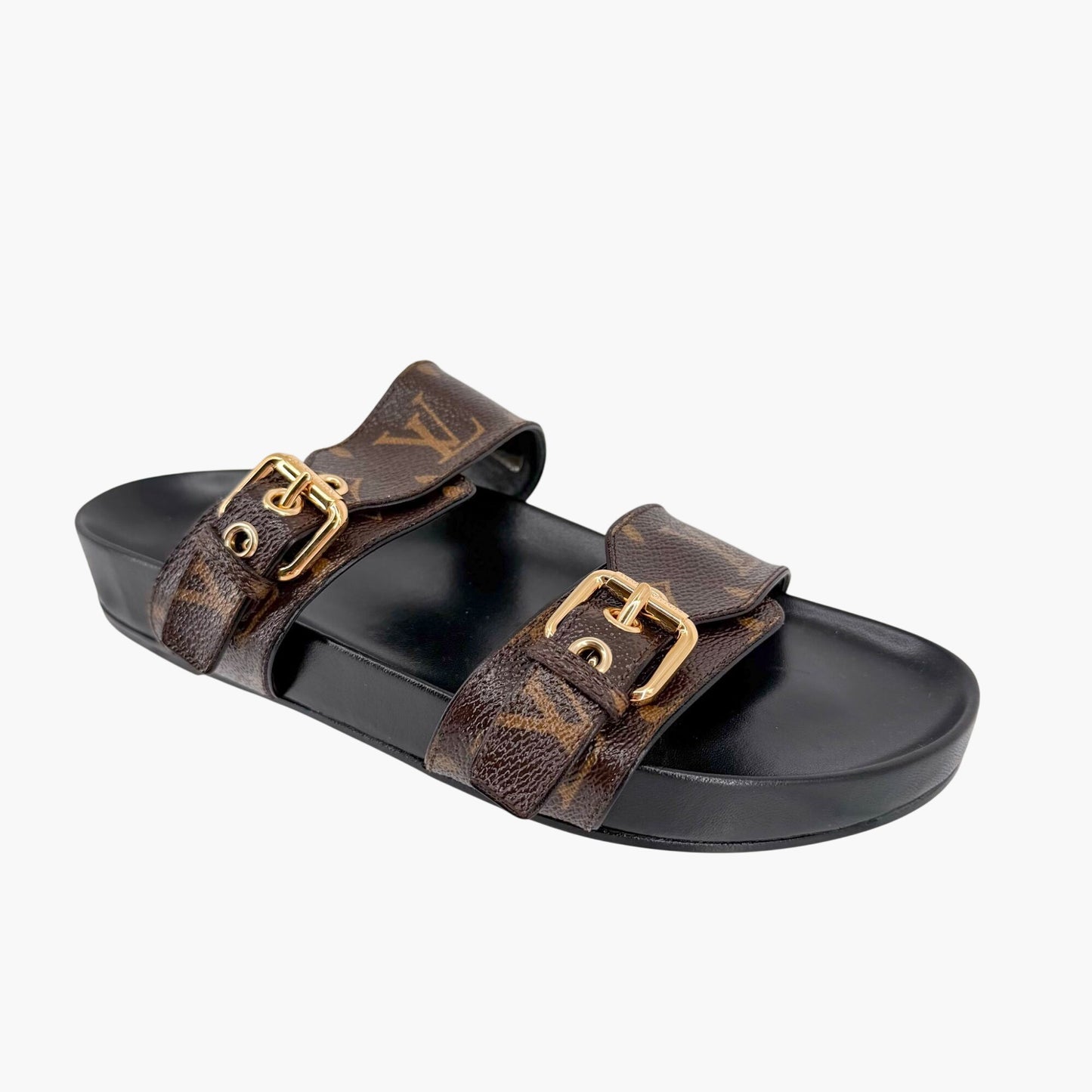 Louis Vuitton Bom Dia Slide Sandals in Brown LV Monogram Canvas Size 38