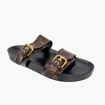 Louis Vuitton Bom Dia Slide Sandals in Brown LV Monogram Canvas Size 38