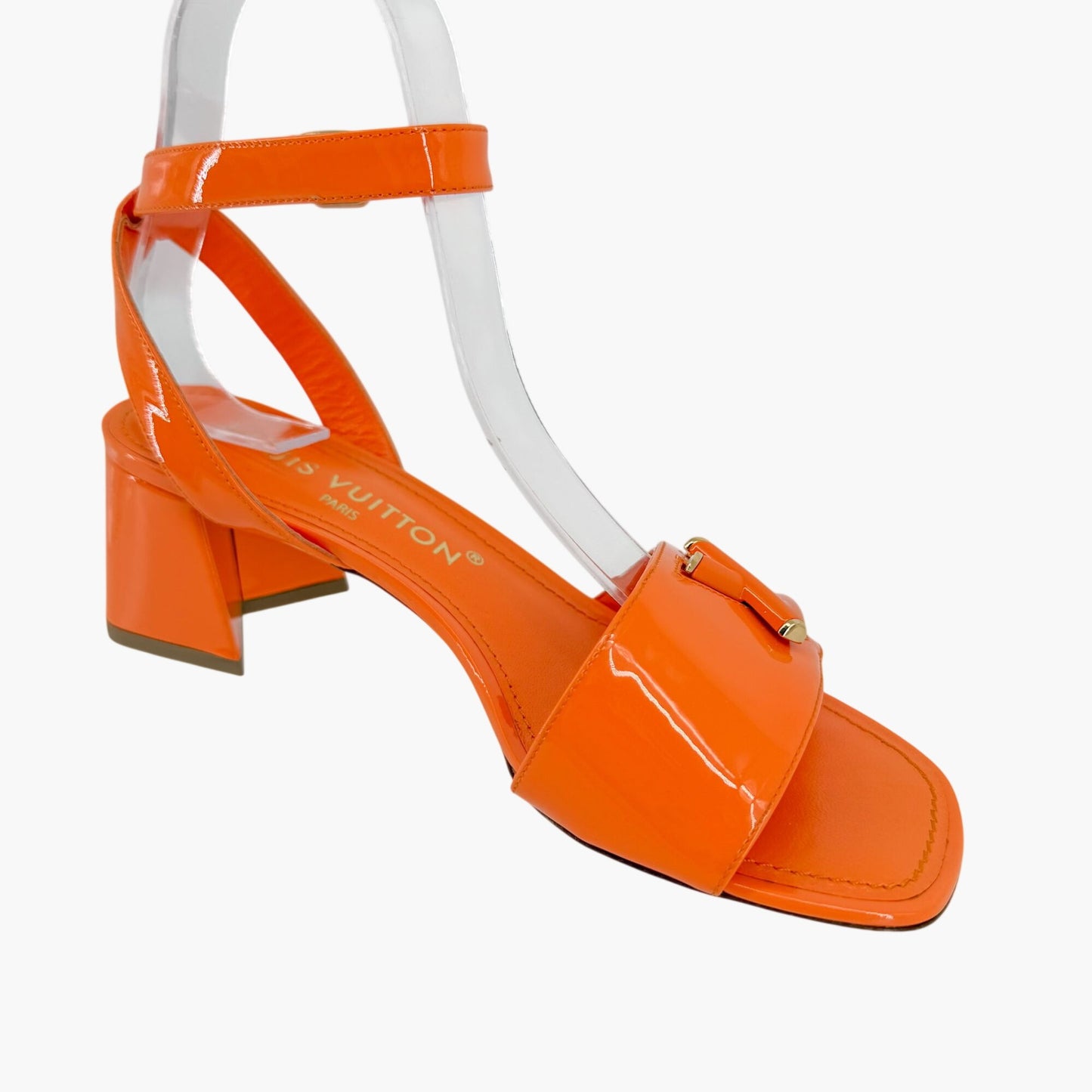 Louis Vuitton Shake LV Turnlock Sandals in Orange Patent Leather Size 37