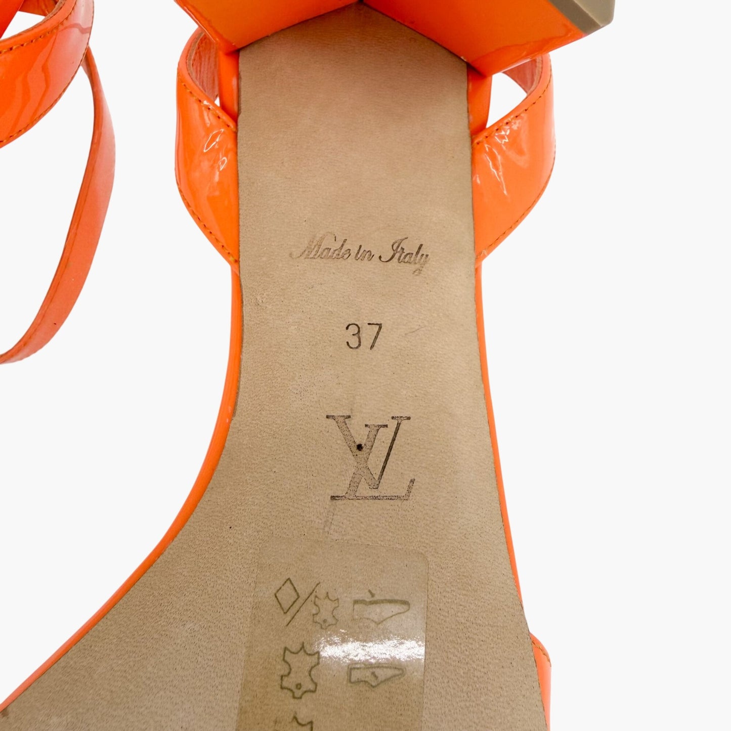 Louis Vuitton Shake LV Turnlock Sandals in Orange Patent Leather Size 37
