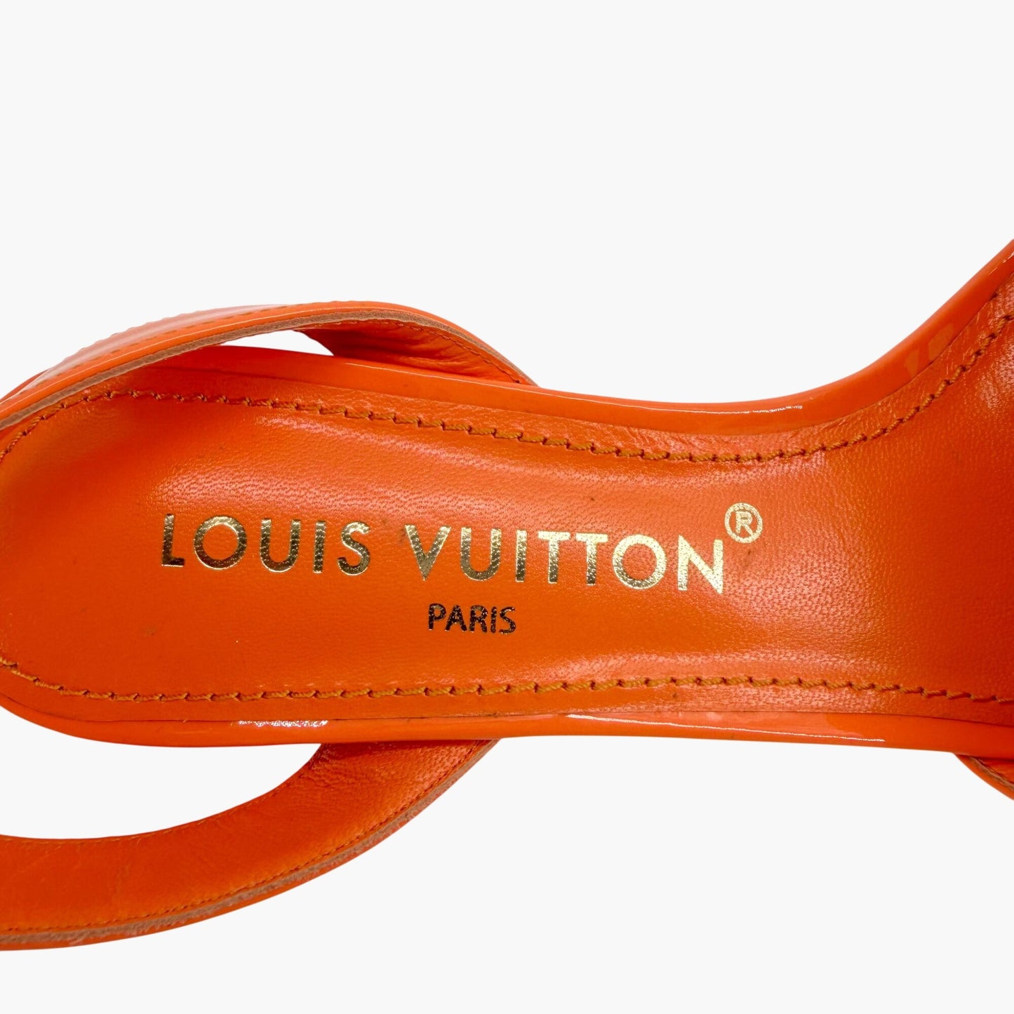 Louis Vuitton Shake LV Turnlock Sandals in Orange Patent Leather Size 37