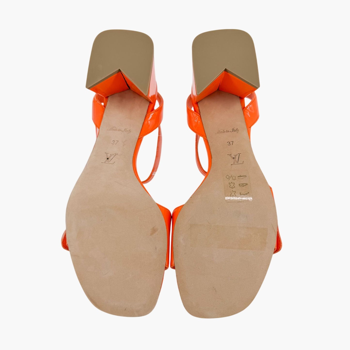 Louis Vuitton Shake LV Turnlock Sandals in Orange Patent Leather Size 37