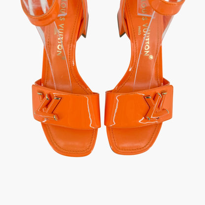 Louis Vuitton Shake LV Turnlock Sandals in Orange Patent Leather Size 37