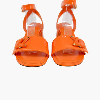 Louis Vuitton Shake LV Turnlock Sandals in Orange Patent Leather Size 37