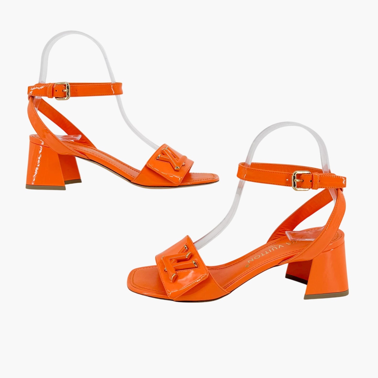 Louis Vuitton Shake LV Turnlock Sandals in Orange Patent Leather Size 37