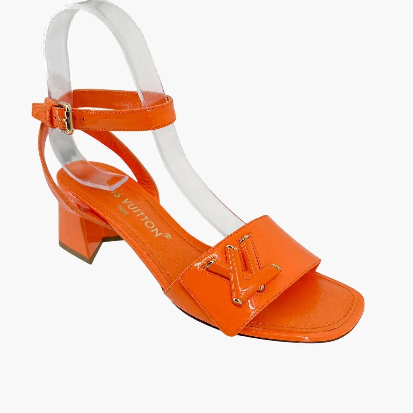 Louis Vuitton Shake LV Turnlock Sandals in Orange Patent Leather Size 37