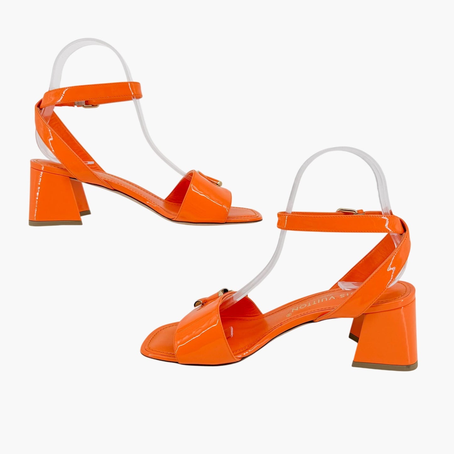 Louis Vuitton Shake LV Turnlock Sandals in Orange Patent Leather Size 37