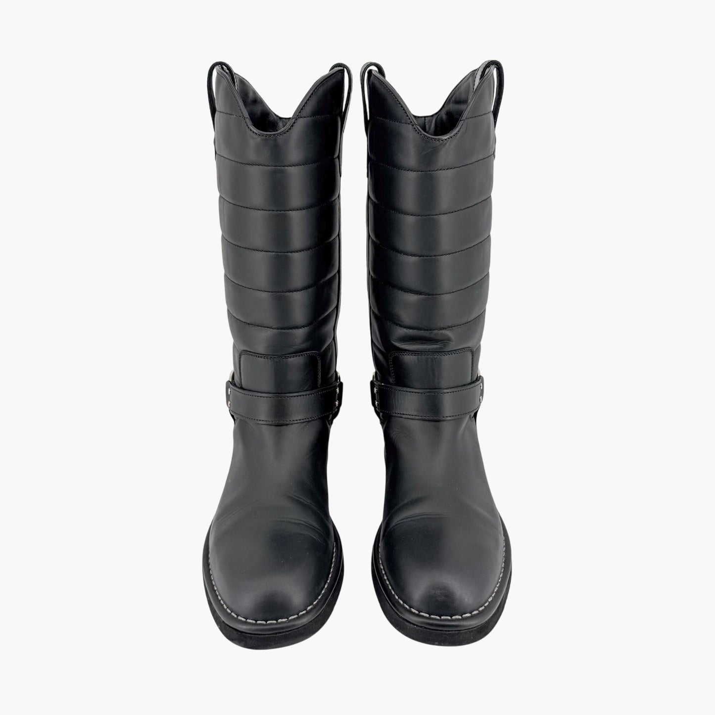 Chanel Star Harness Riding Boots Black Leather Size 42