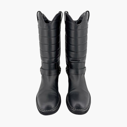 Chanel Star Harness Riding Boots Black Leather Size 42