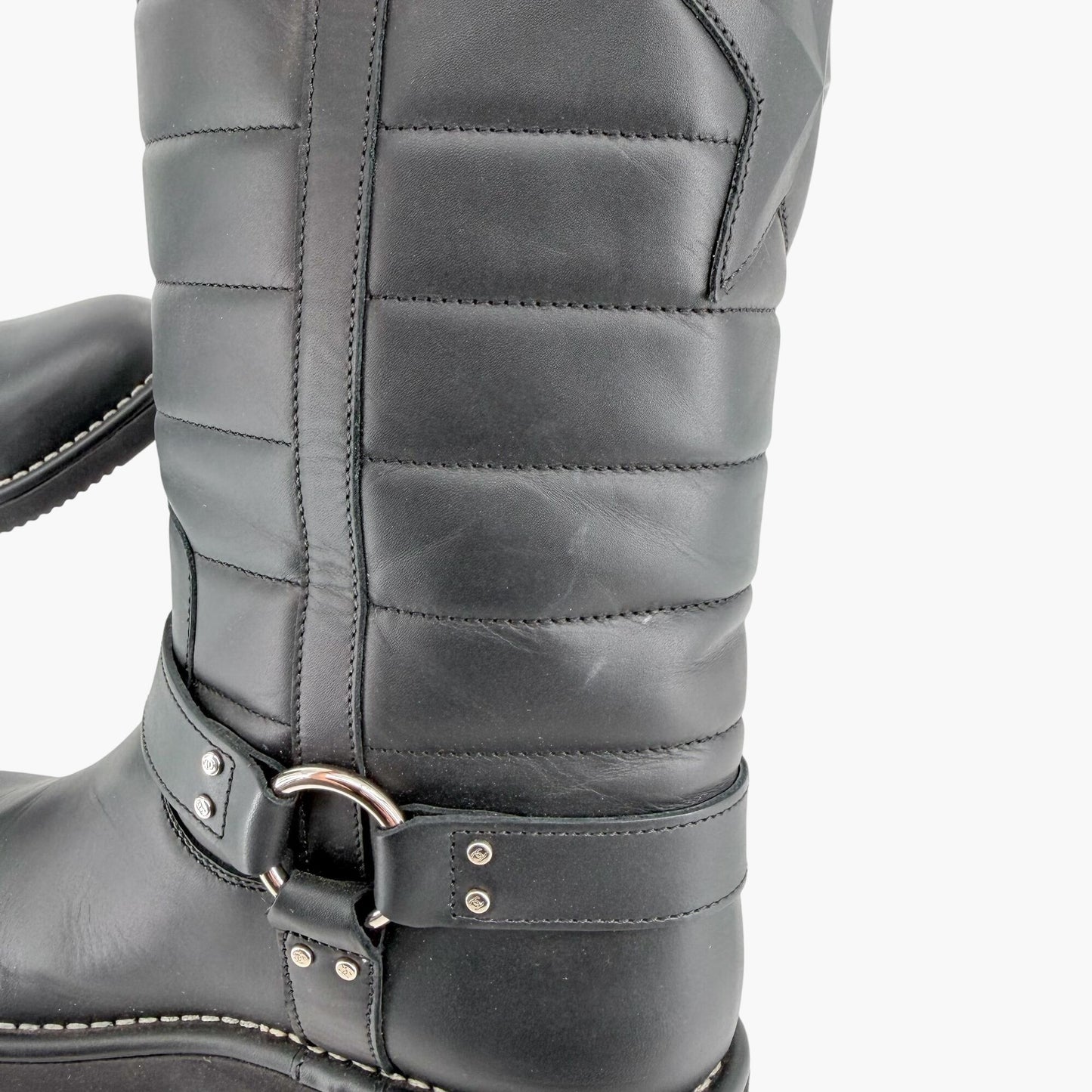 Chanel Star Harness Riding Boots Black Leather Size 42