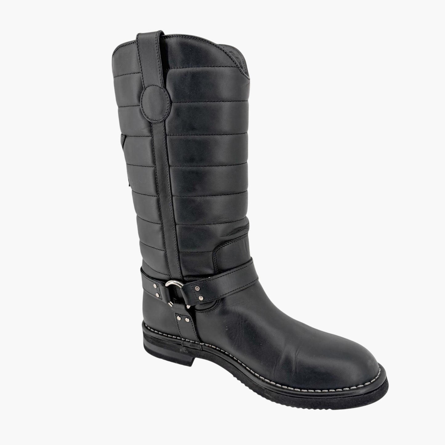 Chanel Star Harness Riding Boots Black Leather Size 42