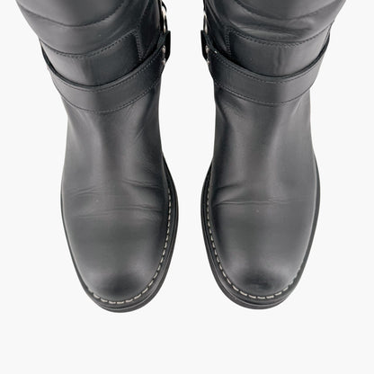 Chanel Star Harness Riding Boots Black Leather Size 42