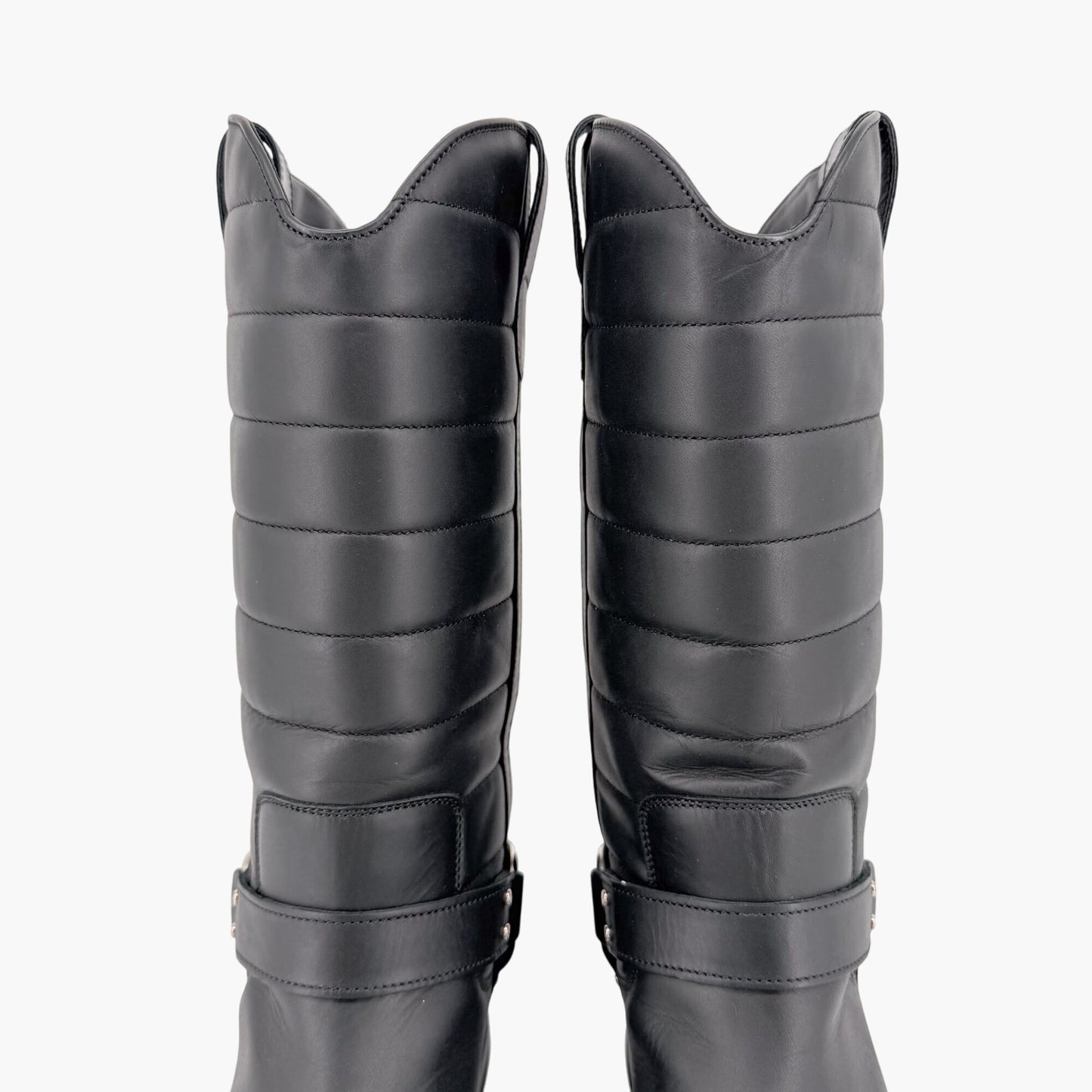 Chanel Star Harness Riding Boots Black Leather Size 42