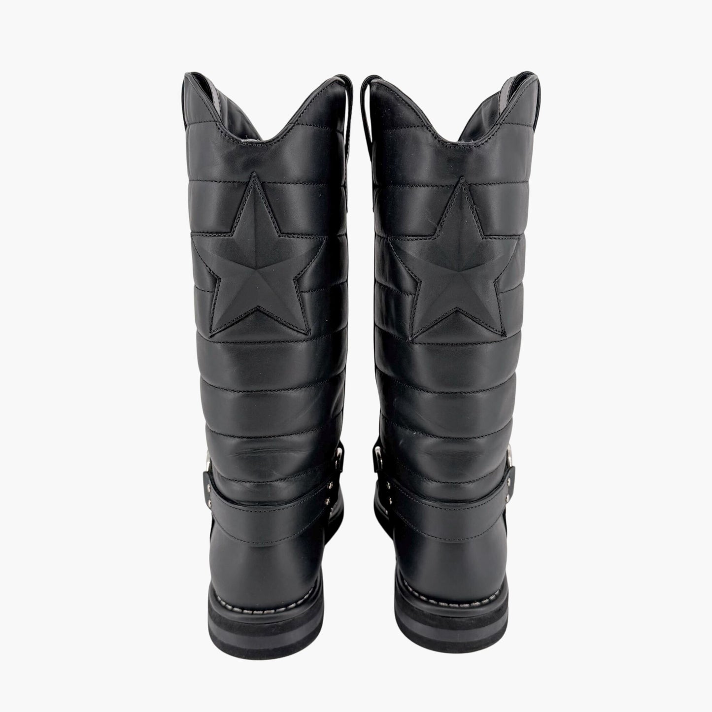Chanel Star Harness Riding Boots Black Leather Size 42