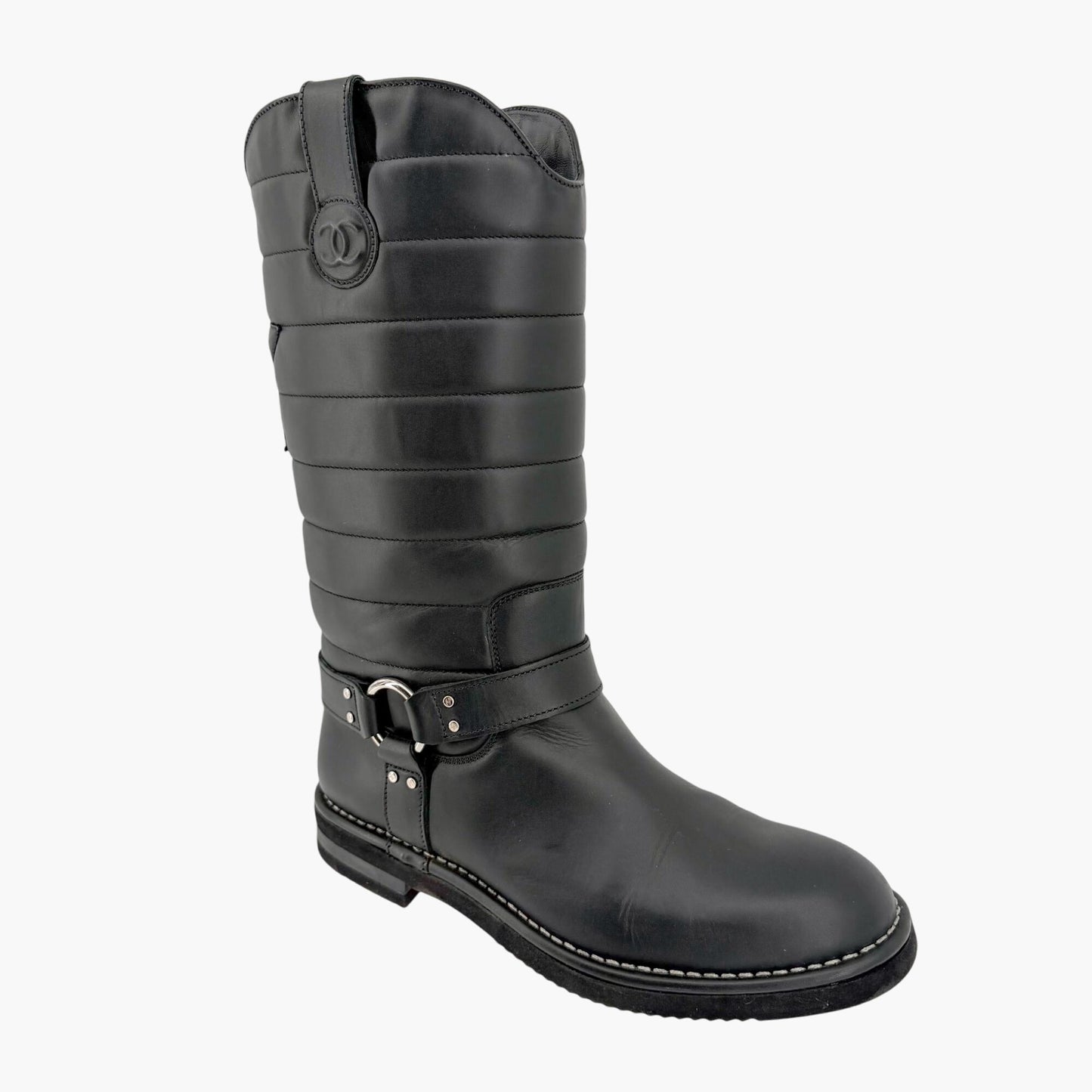 Chanel Star Harness Riding Boots Black Leather Size 42