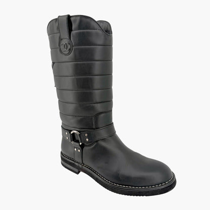 Chanel Star Harness Riding Boots Black Leather Size 42