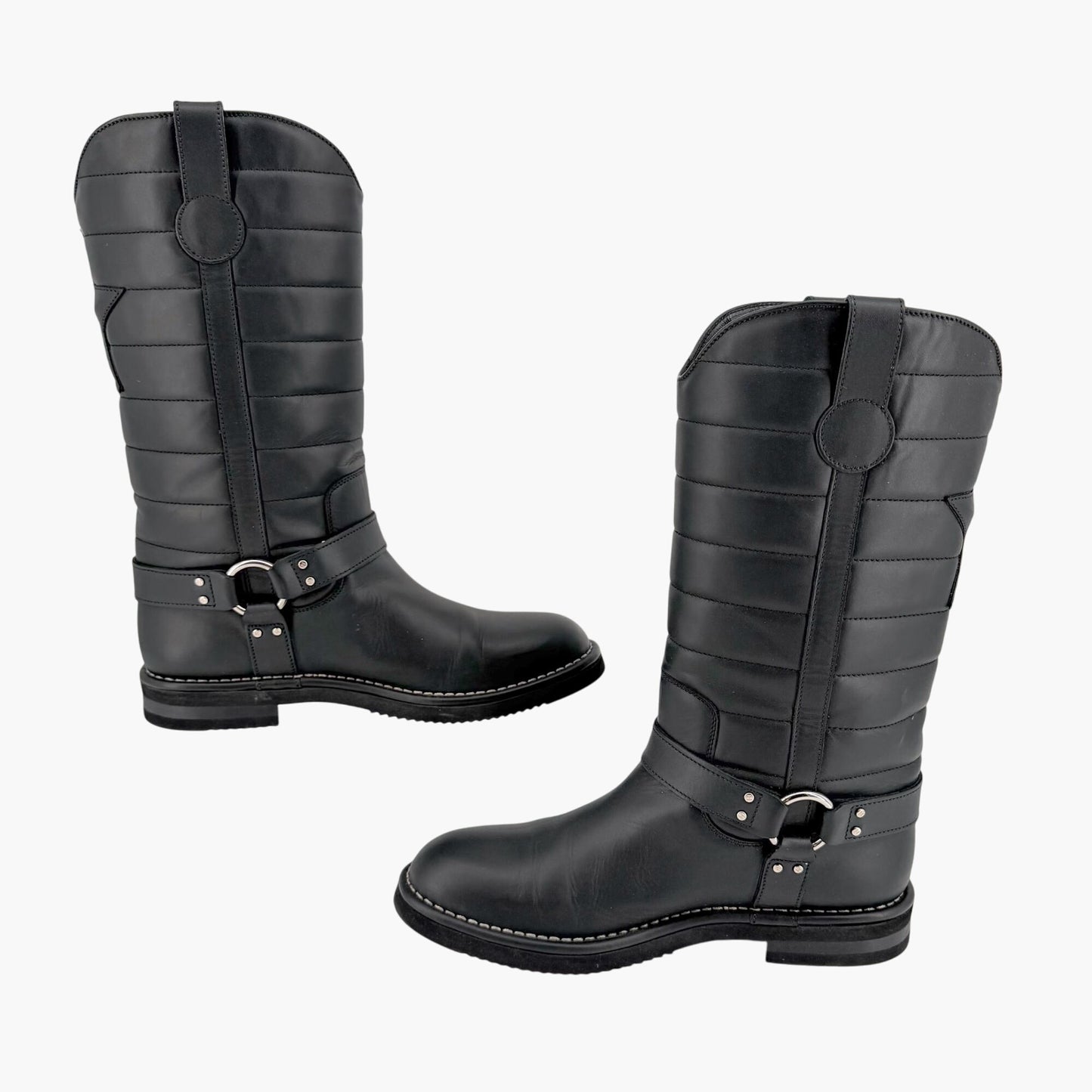 Chanel Star Harness Riding Boots Black Leather Size 42