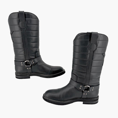 Chanel Star Harness Riding Boots Black Leather Size 42