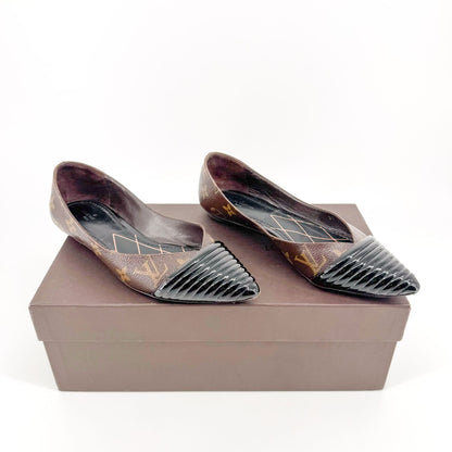 Louis Vuitton Cap Toe Ballet Flat in Brown Monogram Coated Canvas Size 36.5