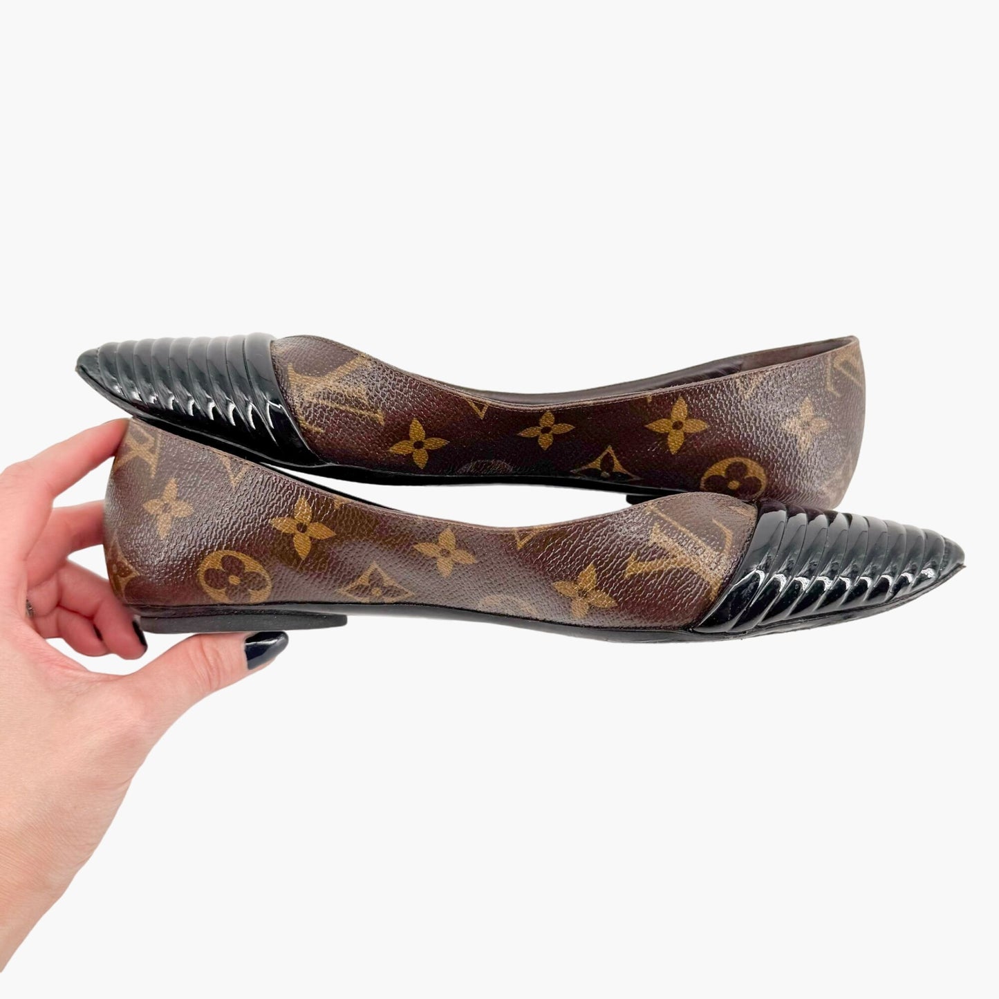 Louis Vuitton Cap Toe Ballet Flat in Brown Monogram Coated Canvas Size 36.5