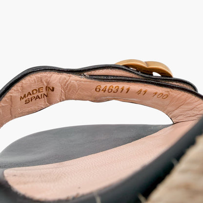 Gucci Black Leather Aitana GG Espadrille Wedge Sandals Size 41