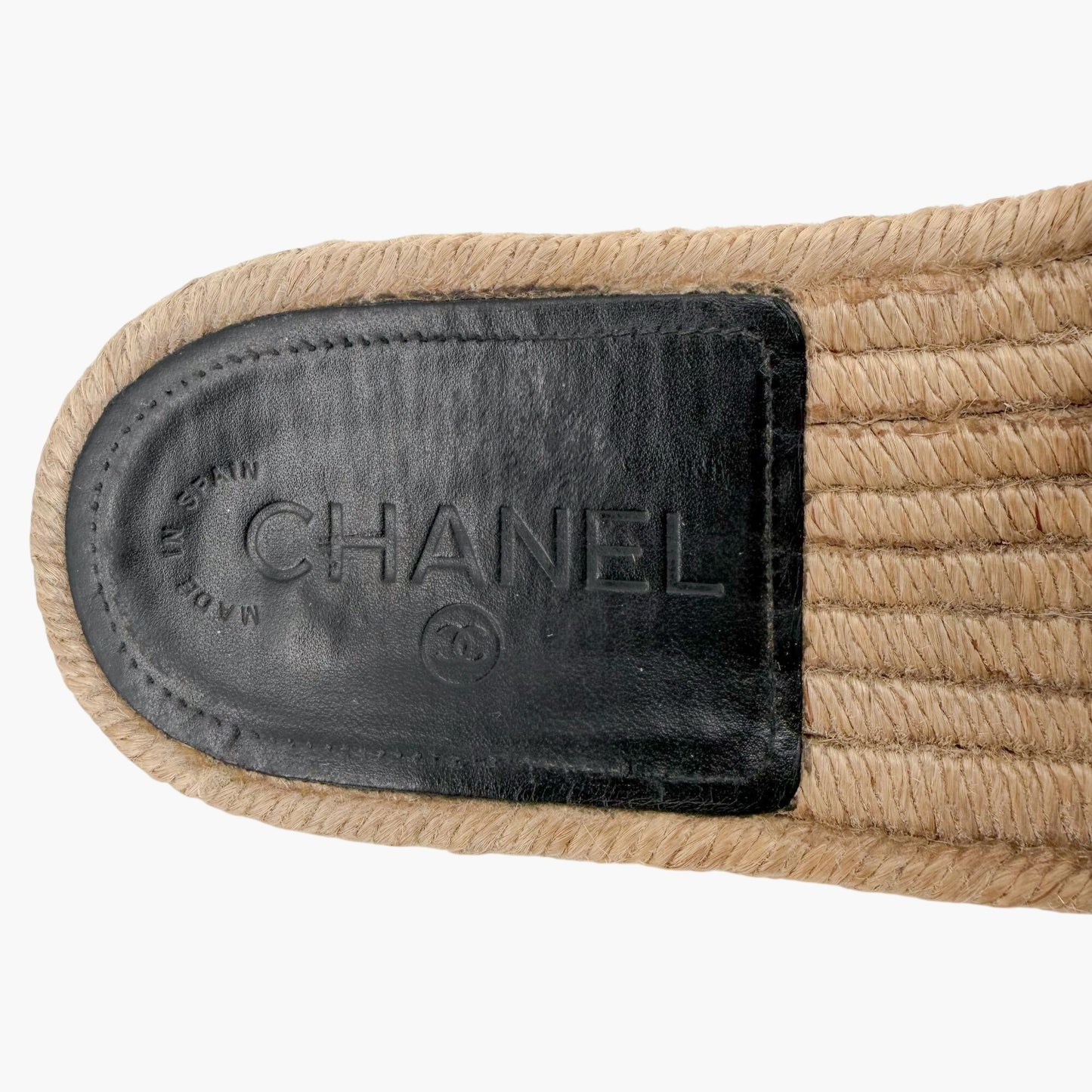 Chanel Crystal CC Espadrille Slide Sandals Black Size 38