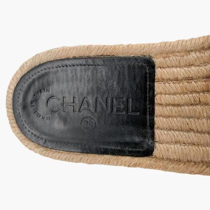 Chanel Crystal CC Espadrille Slide Sandals Black Size 38