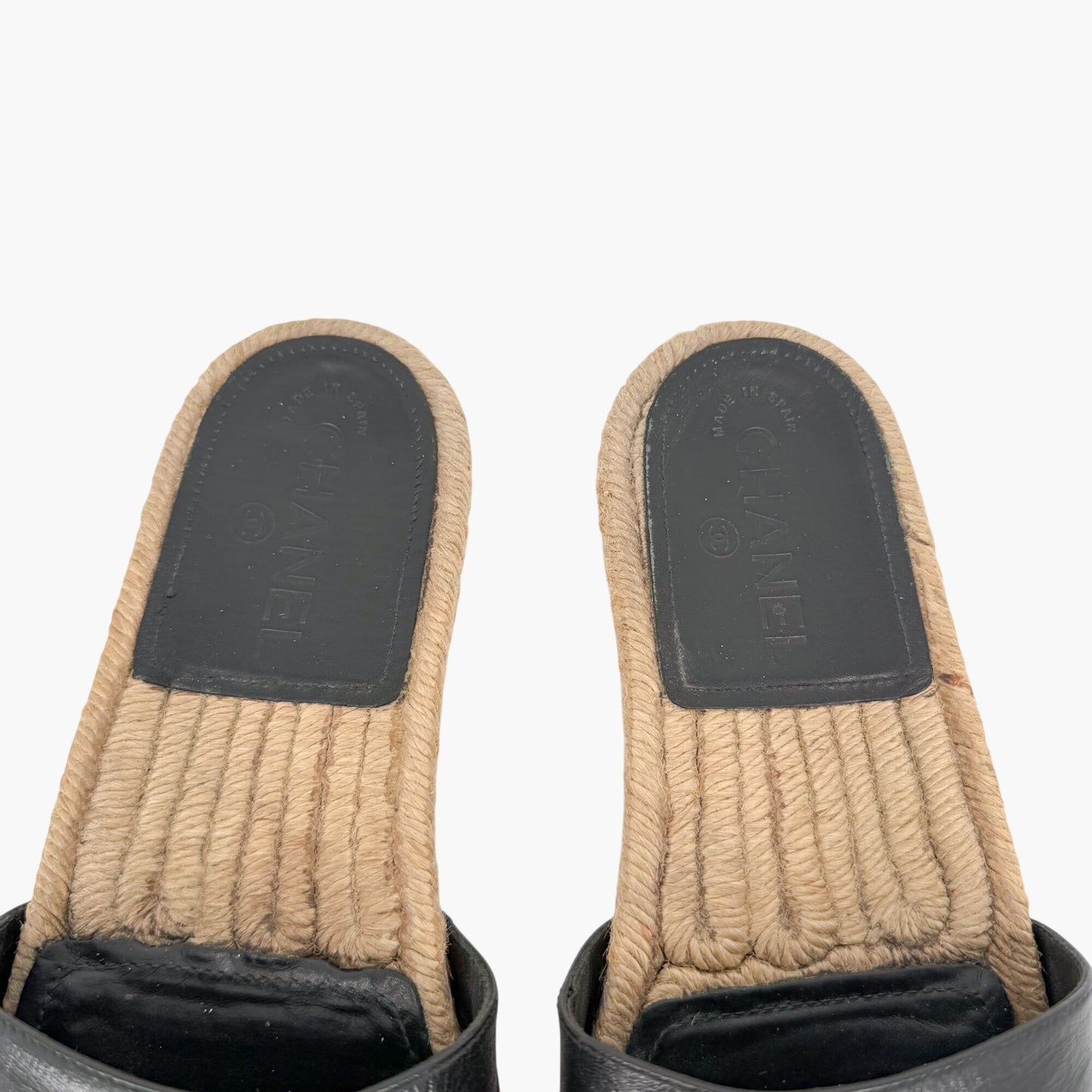 Chanel Crystal CC Espadrille Slide Sandals Black Size 38