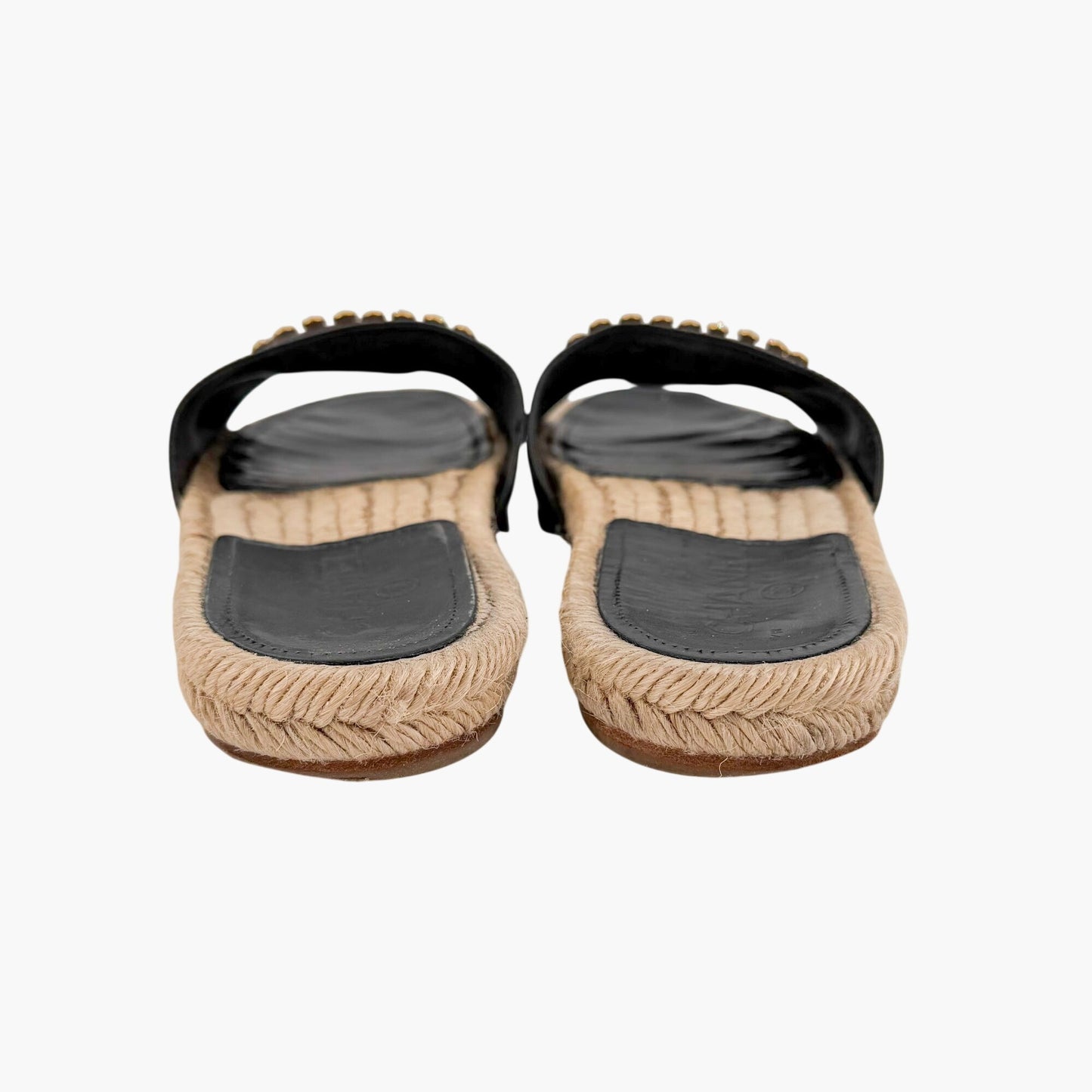 Chanel Crystal CC Espadrille Slide Sandals Black Size 38