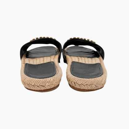 Chanel Crystal CC Espadrille Slide Sandals Black Size 38