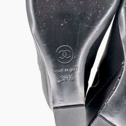 Chanel CC Chain Wedge Ankle Booties in Black Leather – Size 39.5