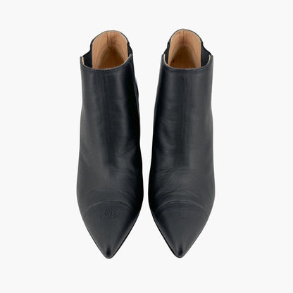 Chanel CC Chain Wedge Ankle Booties in Black Leather – Size 39.5