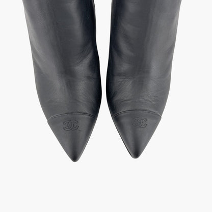 Chanel CC Chain Wedge Ankle Booties in Black Leather – Size 39.5