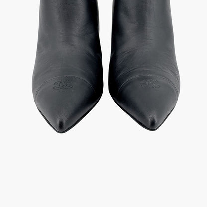 Chanel CC Chain Wedge Ankle Booties in Black Leather – Size 39.5